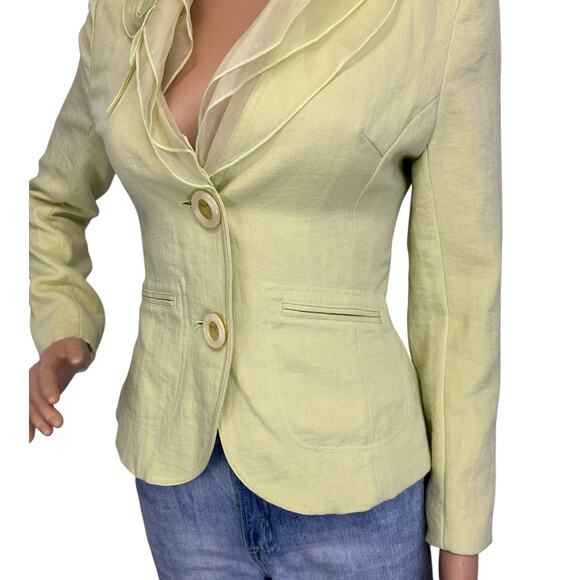 Vintage Y2K Marc Jacobs Blazer Jacket Chartreuse Green Yellow Ruffle Size 2 - Picture 8 of 10